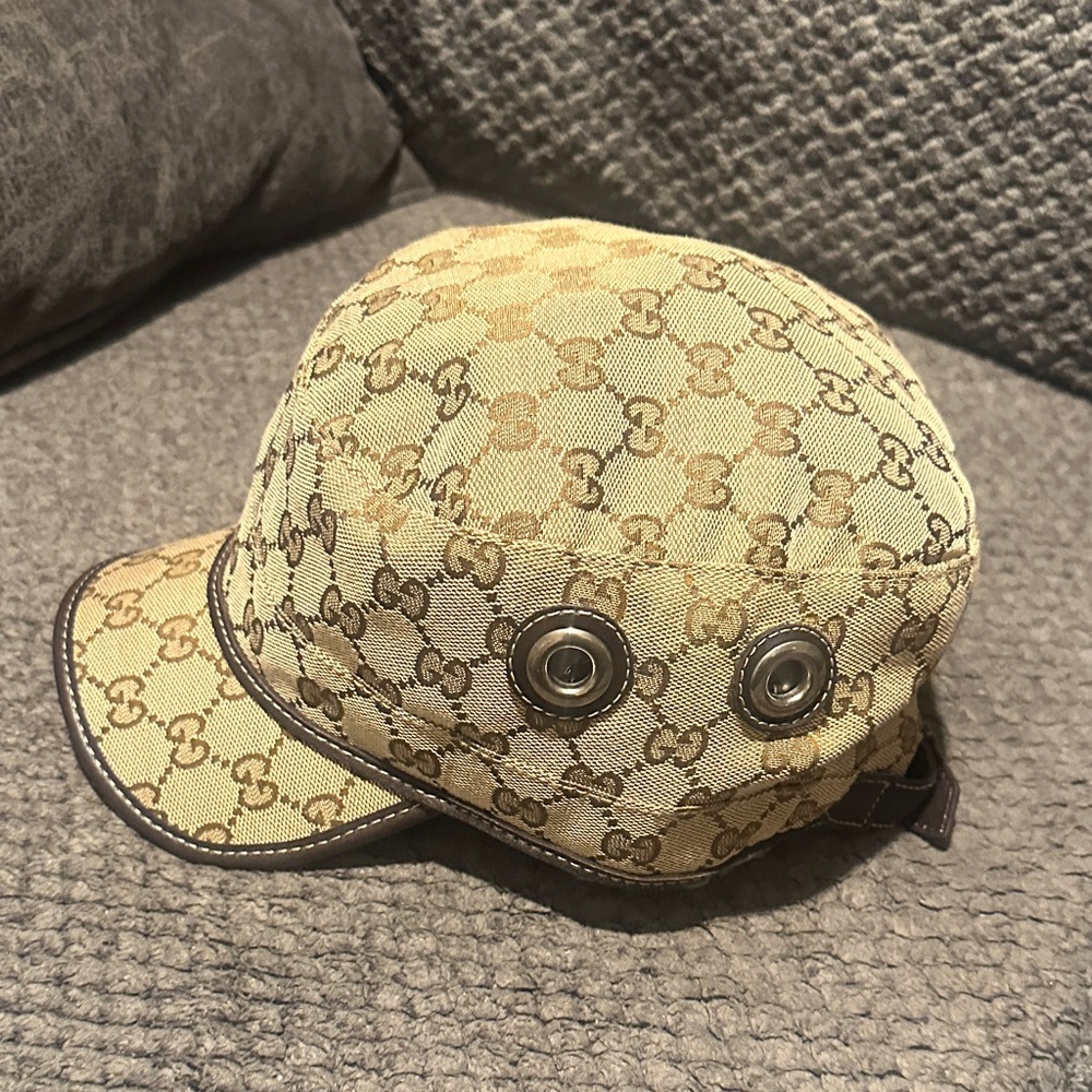 Gucci Vintage by Tom Ford Supreme GG Monogram Logo Military Canvas Cap Hat Large - Picture 7 of 7
